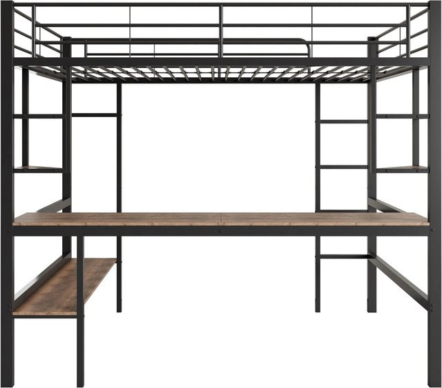 okwish Metallbett mit Schreibtisch, vier kleinen Regalen und einem großen Bücherregal in Schwarz, B/T/H: 90 x 200 cm - Bild 1