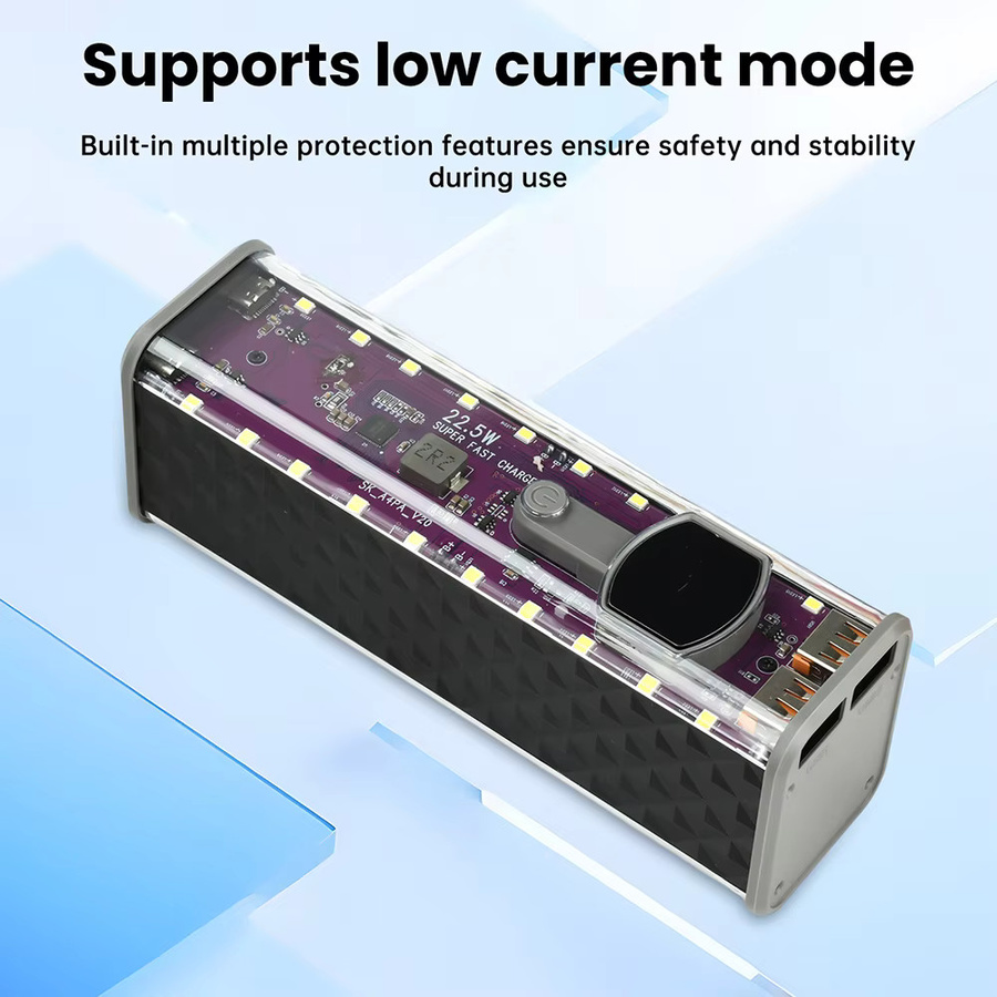 Gaqqee 22,5 W Powerbank-Gehäuse Mech Transparent in Purple für 8-Zellen 18650 Batterien mit schweißfreiem Design und Strommodus-Unterstützung - Bild 4