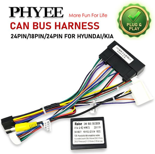 PHYEE CAN-Bus-Kabelbaum-Decoder Android-Adapter mit SWC-Unterstützung in Schwarz für Hyundai Tucson Santa Fe Kia Sportage Ceed, 24-Pin/18-Pin/24-Pin und 16-Pin P&P - Bild 1