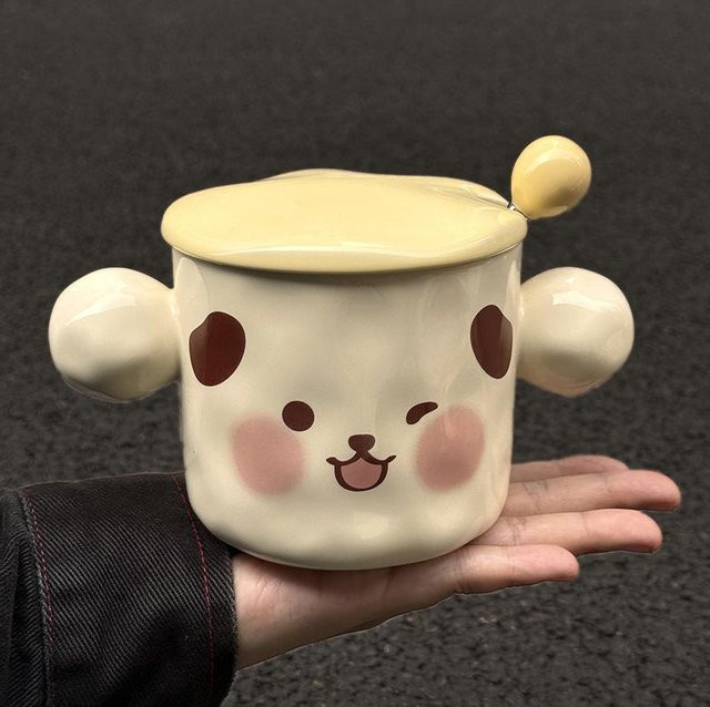 Keramiktasse Schwein mit Deckel und Löffel von Yiran toy 1, beige, 500 ml - Bild 1