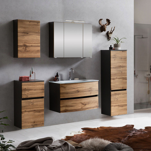 HELD MÖBEL Waschtisch-Set KOPENHAGEN in Braun und Grau, 7-teilig, modern mit LED-Beleuchtung und Soft-Close-Türen, B/T/H: 130 x 40 x 35 cm - Bild 2