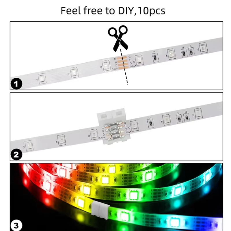 MJJC 10 Stück 4-polige 10 mm LED-Streifen Stecker für RGB-Streifenlichter, lötfreie Streifen-zu-Streifen-Anschlüsse in Weiß - Bild 3