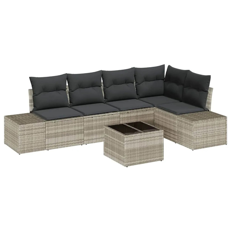 6-teiliges vidaXL Garten-Sofa-Set in Hellgrau mit Poly-Rattan und Tisch, L-Form mit UV-beständigen Polstern - Bild 2