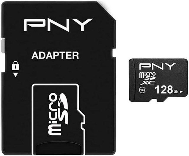 PNY Performance Plus microSDXC Speicherkarte, 128 GB, Klasse 10, Schwarz, mit Adapter - Bild 1