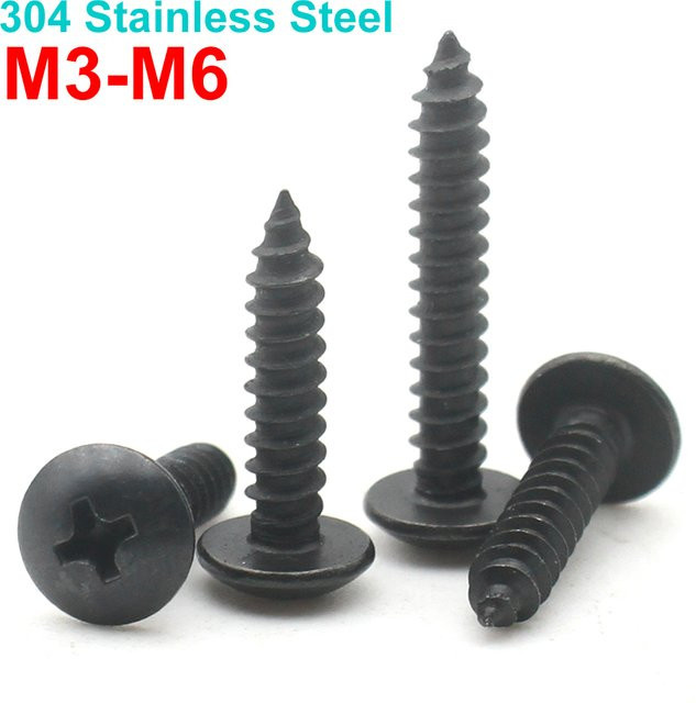 Zimir 10 Stück selbstschneibende Pilzkopfschrauben aus 304 Edelstahl, schwarz verzinkt, Kreuzschlitz Phillips, M3 M3,5 M4 M5 M6 - Bild 1