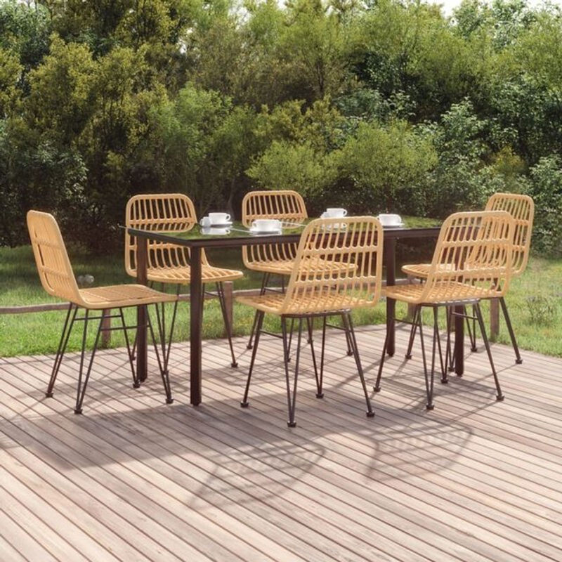 7-tlg. Garten-Essgruppe aus Polyrattan und Stahl mit Glasplatte von vidaxl in Schwarz oder Braun - Bild 1
