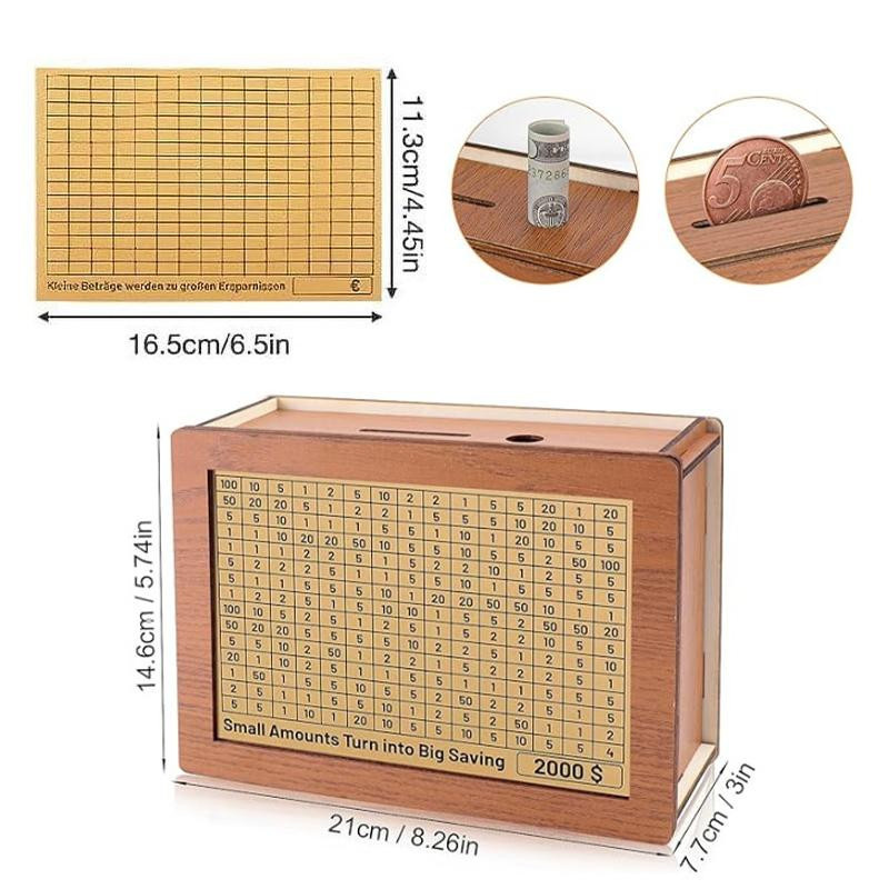 Sparschwein aus Holz in Braun mit Sparziel und Zahlenboxen für deine Sparziele - Bild 1