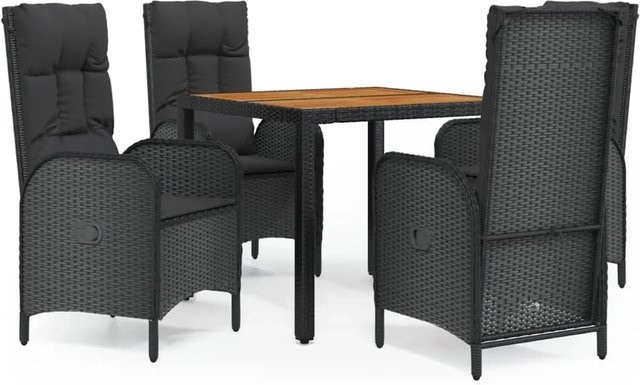 vidaXL 5-teilige Garten-Essgruppe aus Poly-Rattan und Akazienholz in Schwarz mit Kissen - Bild 1