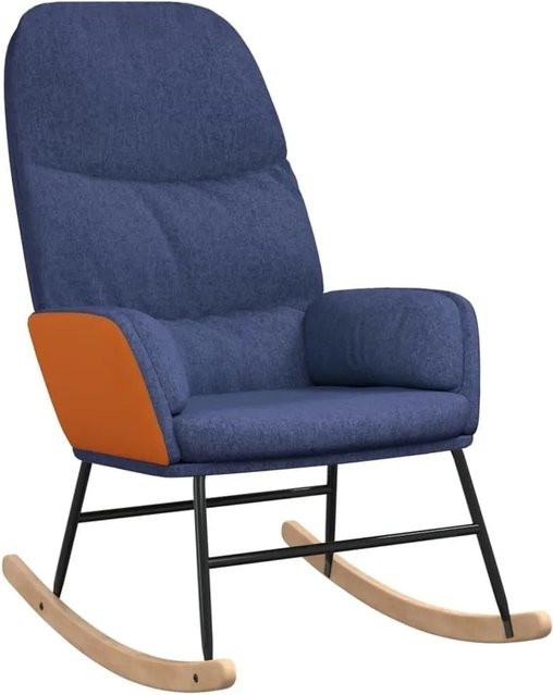 vidaXL Schaukelstuhl Blau mit Armlehnen aus Stoff und Gummiholz H: 105,0 cm, B: 79,0 cm, T: 44,0 cm - Bild 1