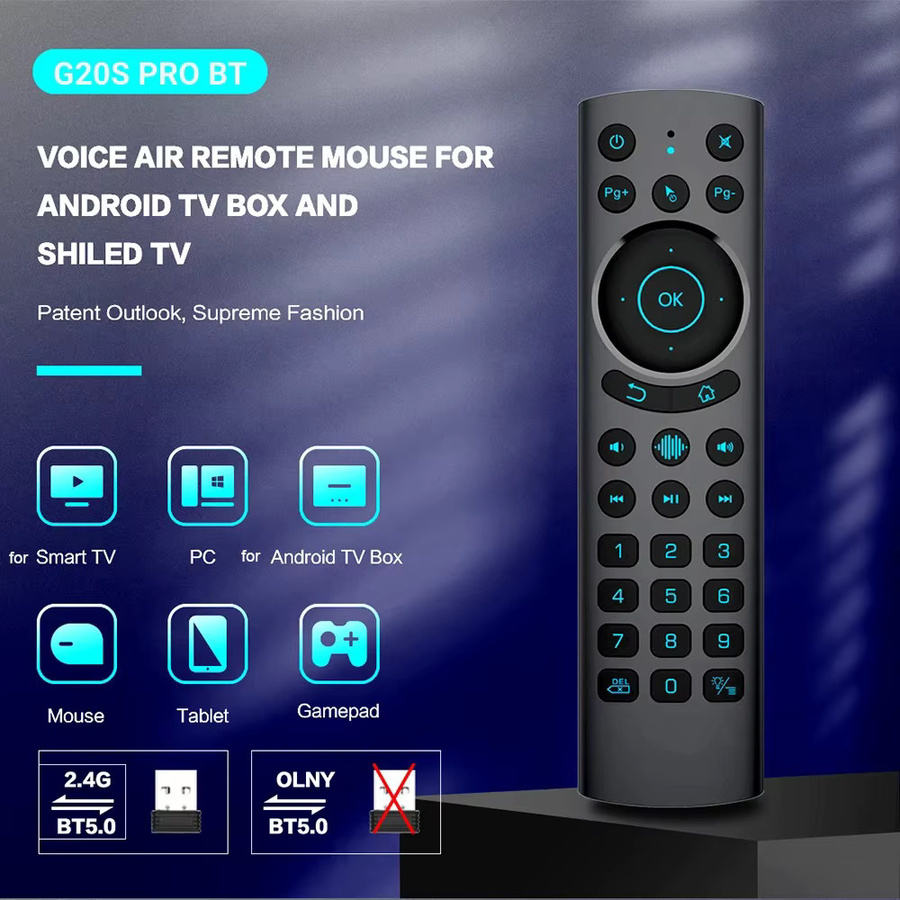 KEBIDUMEI G20S PRO BT Air Mouse mit Hintergrundbeleuchtung, 2,4G kabellose Gyroskop-Fernbedienung mit Sprachsteuerung und IR-Lernfunktion für Android, Schwarz - Bild 3