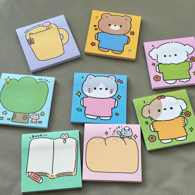 Niedliche Kawaii Haftnotizen in Grün mit Cartoon-Motiven für Schule und Büro - Bild 1
