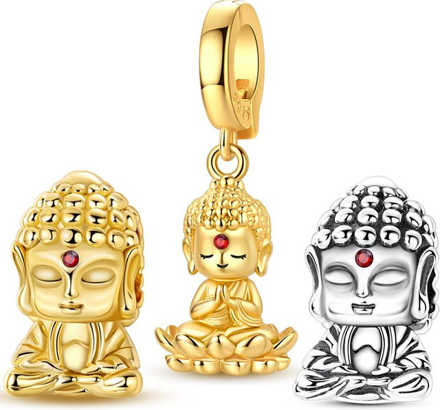 Qikaola Anhänger Goldener Buddha, 925 Silber, Perle, CZ Zirkon, Damen - Bild 1