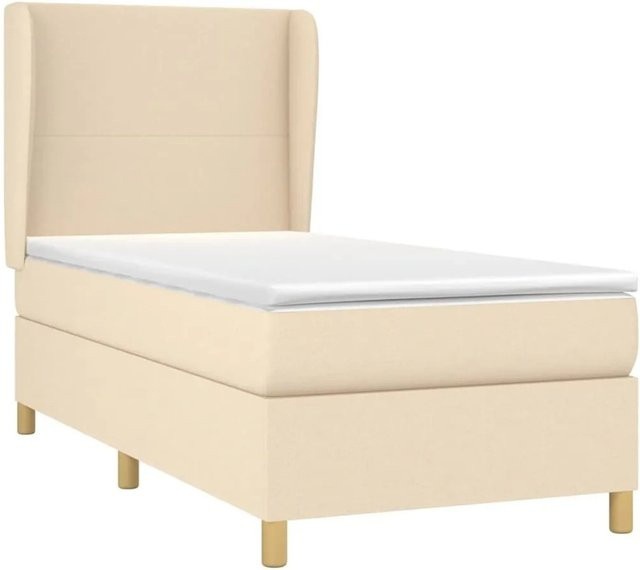 vidaXL Boxspringbett Hybrid mit Matratze und Taschenfederkern in Creme und Beige, B/T/H: 90 x 200 x 118 cm - Bild 1