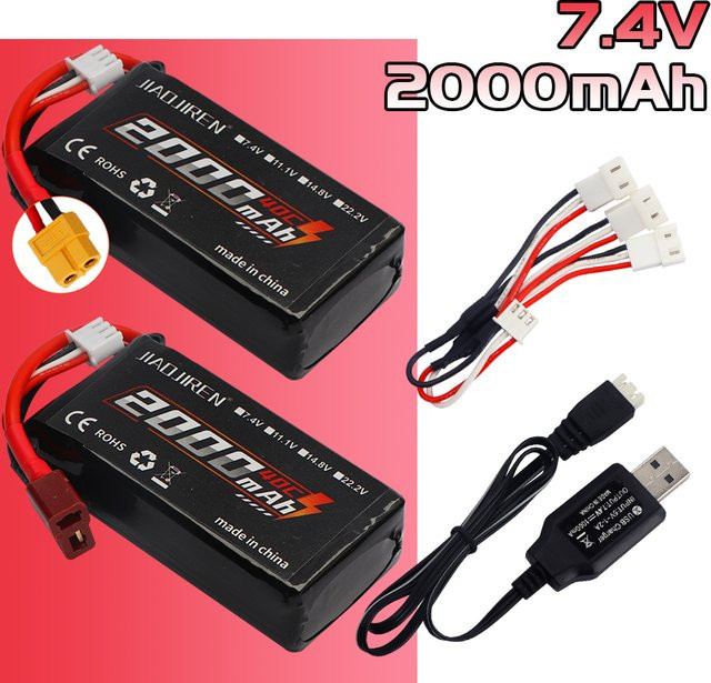 Wltoys Lipo-Akku und Ladegerät-Set für 1:12 RC Auto 7,4 V 2000mAh mit T-Stecker in Schwarz - Bild 1