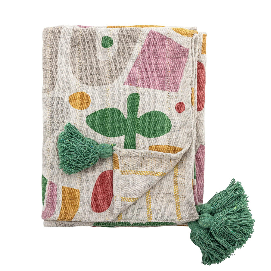 Bloomingville Mini Plaid Filur aus recycelter Baumwolle mit Fransen, B/B: 130 x 160 cm, Multicolour - Bild 1