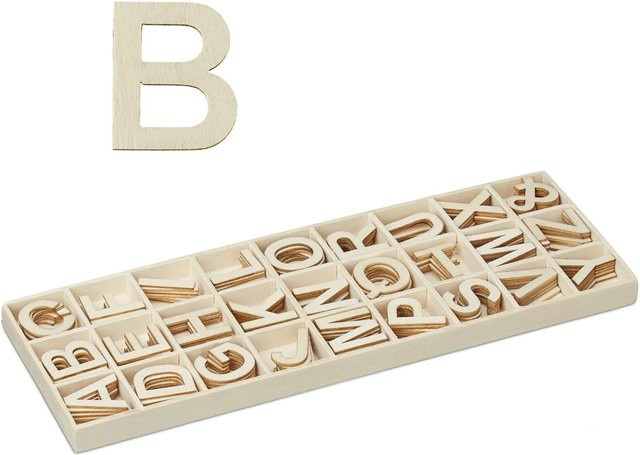 Relaxdays Buchstaben Set aus Holz in Natur und Beige, Tischdeko Höhe: 3 cm - Bild 1