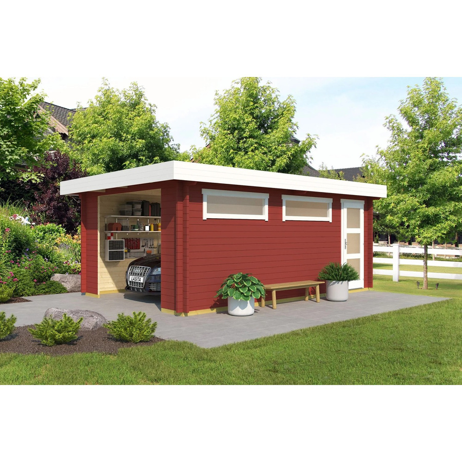 Blockgarage Lasita Maja Canberra aus Holz in Rot, Außenmaß B: 422,7 cm x T: 600 cm - Bild 3
