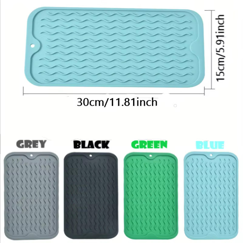 Leeseph Silikon-Geschirr-Abtropfmatte, faltbar und rutschfest, Schwarz, B: 30,0 cm, T: 15,0 cm - Bild 3