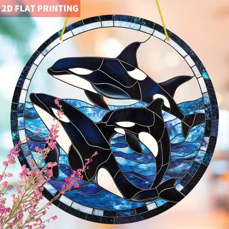Serene Oc Orca-Wal Sonnenfänger aus Acryl im Farbglas-Stil, rund, multicolor, Durchmesser: 19,99 cm - Bild 5