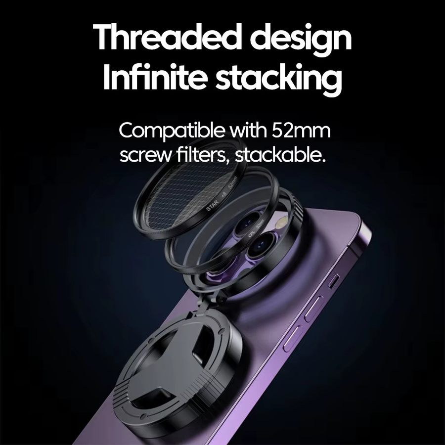 VIKEFON CPL Polarisationsfilter mit magnetischem Halter für iPhone 15 14 16 Pro Max Plus und Android Smartphones in Schwarz, 52mm - Bild 2