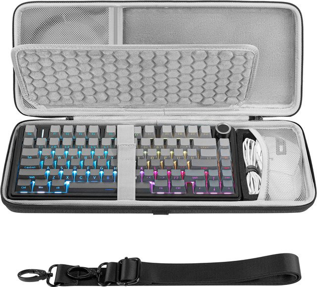 Geekria Hartschalen-EVA 2-in-1 Etui für Tastatur und Maus in Schwarz, passend für AULA F75 Pro, Keychron K2, Q1, ROG Azoth und EPOMAKER TH80 (84 Tasten) - Bild 1