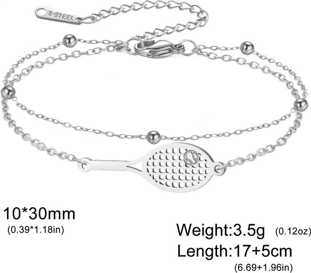 Armband Edelstahl, Tennisball Schläger Anhänger, Damen, Herren - Bild 1