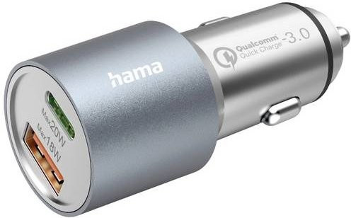 Hama Auto-Schnellladegerät 38W mit 1x USB-C und 1x USB-A in Silber - Bild 1