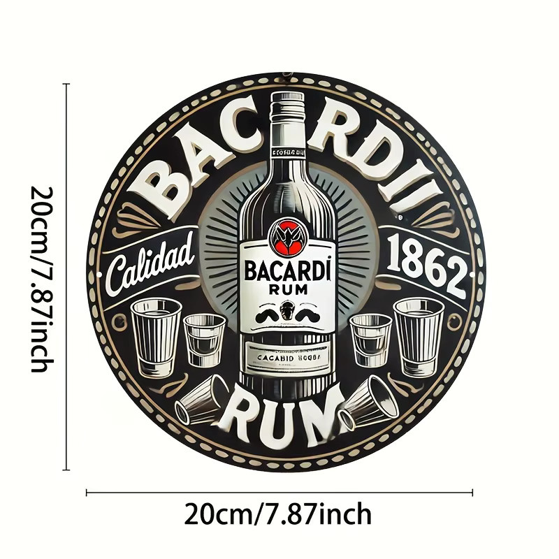 Bacardi Rum Potdemiel Rundes Aluminiumschild im Vintage-Stil, Durchmesser: 47,29 cm, Mehrfarbig - Bild 4