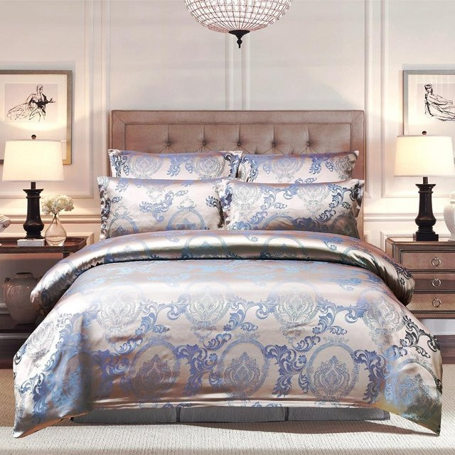 Bettwäsche-Set Bin Chi Textiles aus glänzendem Polyester in Blau, bestehend aus einem Bettbezug und zwei Kissenbezügen, Maße: B: 135 cm, H: 200 cm, Kissenbezüge: 50 x 70 cm - Bild 1