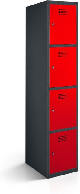 rotstahl Fächerschrank mit 4 Fächern in Rot und anthrazitgrauem Korpus, B/T/H: 30 x 50 x 180 cm - Bild 1
