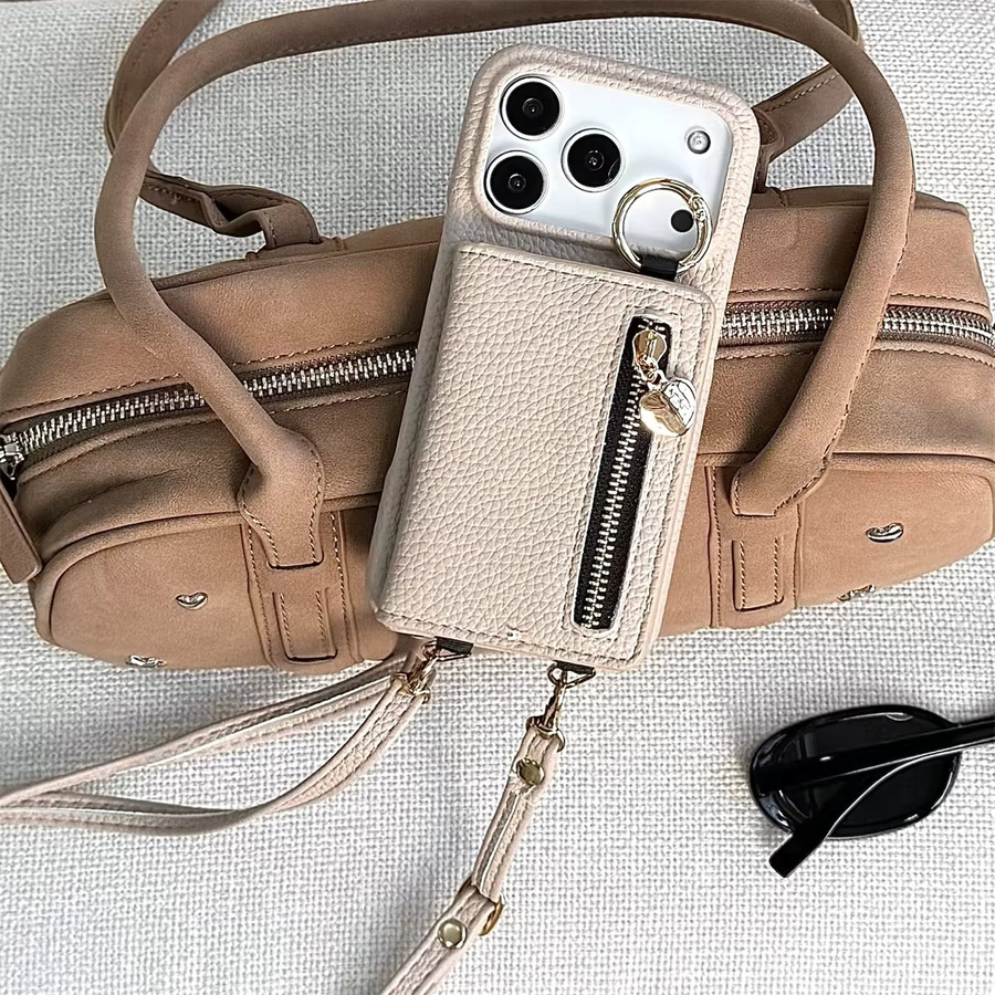 Leder-Handyhülle mit Brieftasche und Crossbody-Schultergurt für Apple iPhone, Farbe: Weiß - Bild 2