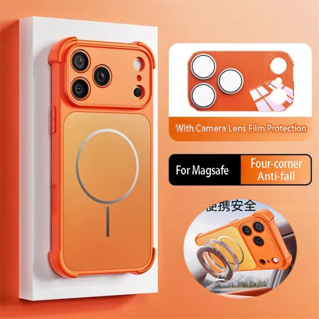 SUNWARD Magnetische Matte Armor Stoßfeste Hülle mit Hartplastik-Kameralinsen-Schutz für iPhone 12 bis 17 Pro Max, Schwarz oder Orange - Bild 1