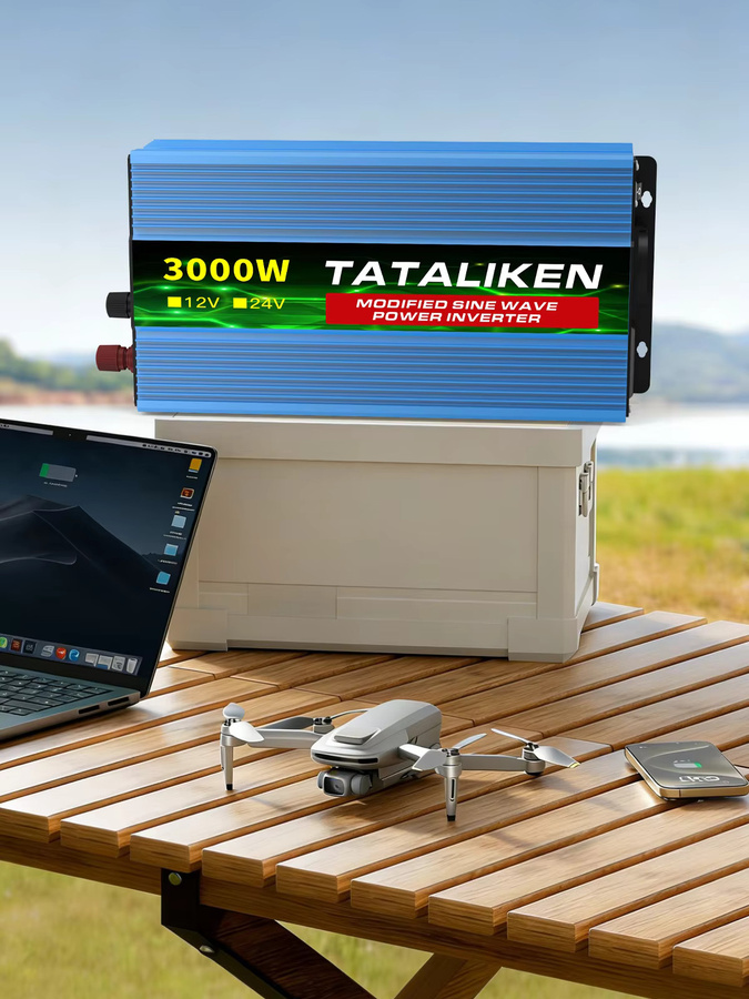 TATALIKEN Stromwechselrichter 24V auf 220V mit 3000W, Digitalanzeige und intelligenter Temperaturregelung, Blau - Bild 4