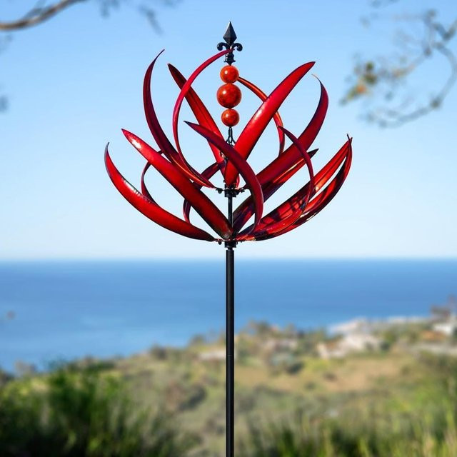 Happinesshome Windskulptur aus Metall in Rot als Garten-Deko mit Pfahl - Bild 1