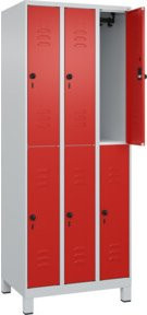 C+P Doppelstock-Spind Classic PLUS mit 3 Abteilen, Füße, Lichtgrau/Verkehrsrot, B/T/H: 195 x 75 x 50 cm - Bild 1