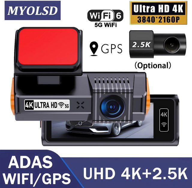 MYOLSD ADAS 4K Dashcam mit WLAN, Front- und Rückkamera, Blackbox und 24-Stunden-Parküberwachung, Schwarz - Bild 1