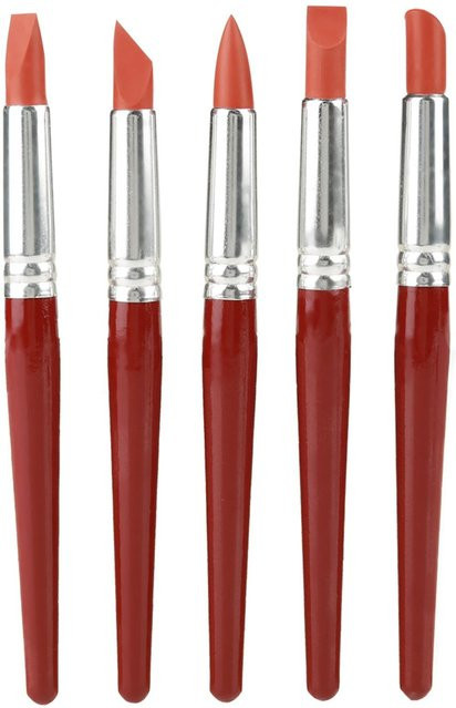 Neoglint Set aus 5 Keramik-Modellierwerkzeugen mit Gummi- und Holzspitze in Rot und Braun für Ton- und Skulpturarbeiten - Bild 1