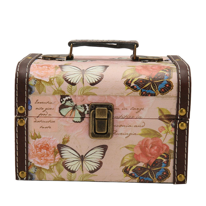 Neoglint Schatztruhe Box mit Schmetterlingsmuster in Rosa und Beige aus Holz und PU Leder - Bild 2