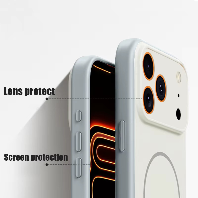 MOESOE Magnetische Handyhülle mit Herzmuster für iPhone 17 16 15 14 13 Pro Max, kompatibel mit MagSafe, inklusive Linsenschutz, Farben: Orange oder Weiß - Bild 2