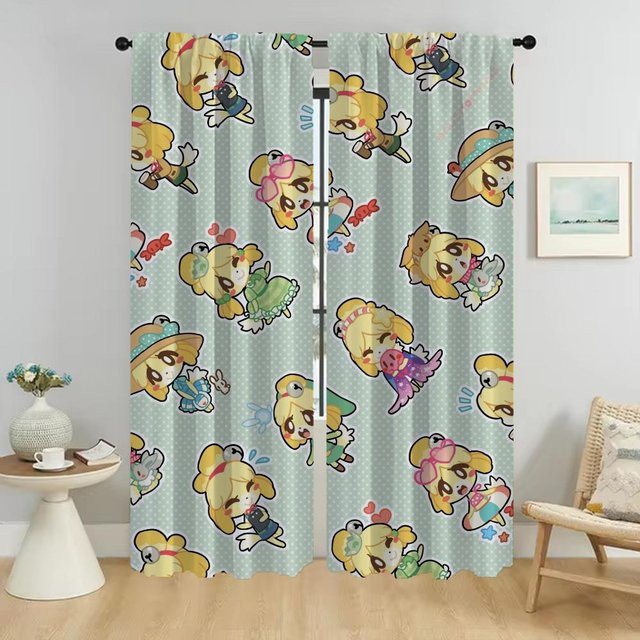 Animal Crossing Halloween Vorhänge für das Wohnzimmer, 2 Paneele, Grün, Breite: 50 cm, Höhe: 70 cm - Bild 1
