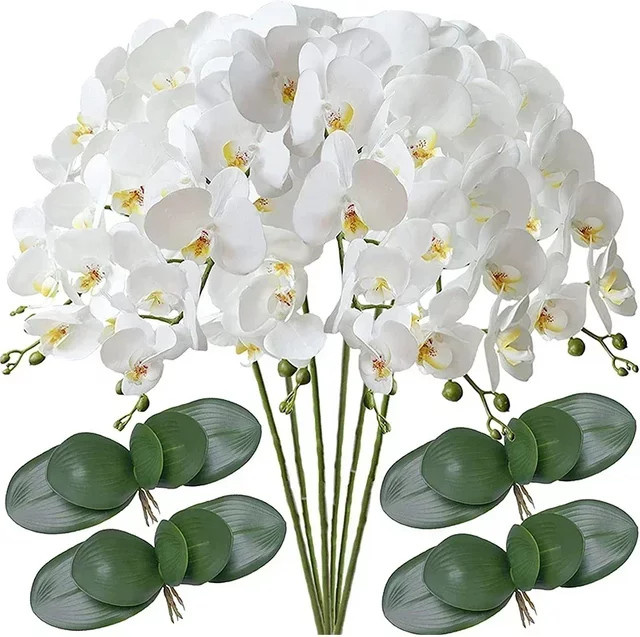 6er Set künstliche Schmetterlingsorchideen in Weiß und Lila, Phalaenopsis-Blumen aus Kunststoff für deine Hochzeits- und Heimdekoration, Höhe: 81,28 cm - Bild 1