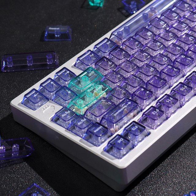 Mintcaps Tastenkappen in Lila Transparent, Cherry-Profil aus PC mit UV-Pad-Druck für mechanische Tastaturen (MX-kompatibel) - Bild 1