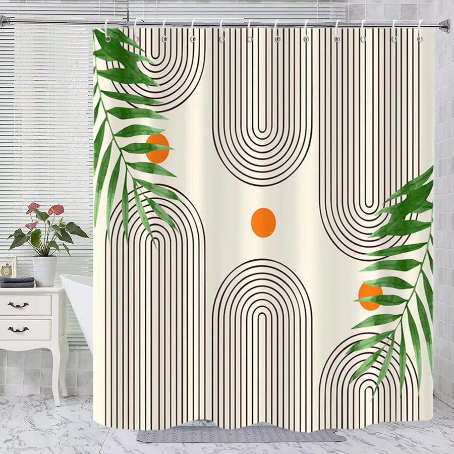 VIKAMA Minimalistischer Duschvorhang mit geometrischem Block-Druck in Morandi-Farben, wasserdicht und blickdicht, Höhe: 180 cm, Breite: 90 cm - Bild 1