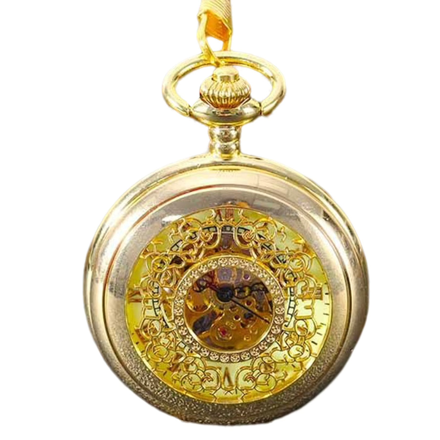 Taschenuhr mit Halskette, Gold, Vintage, Handaufzug, Unisex - Bild 4