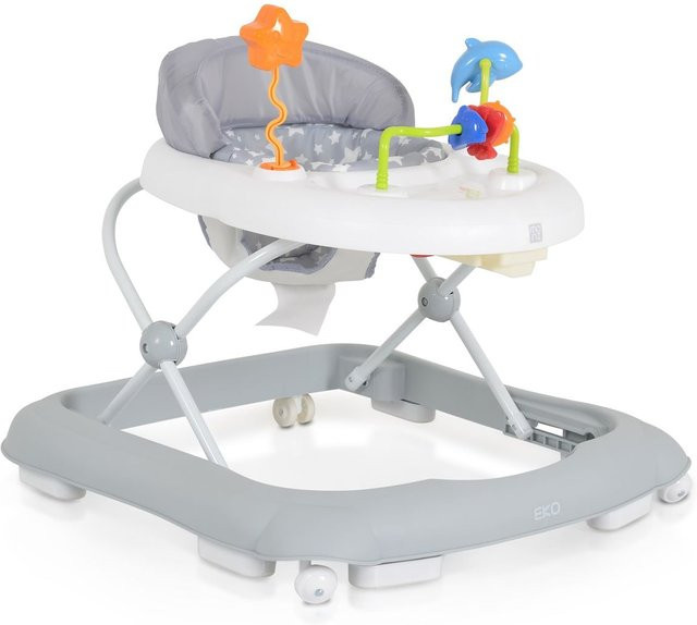 Lauflernwagen Eko Laufhilfe mit höhenverstellbarem gepolstertem Sitz und Spielcenter in Grau - Bild 1