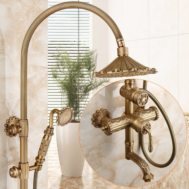 ZGRK Duschset im antiken Stil mit Regenbrause und Sprühkopf in Retro-Design - Bild 1