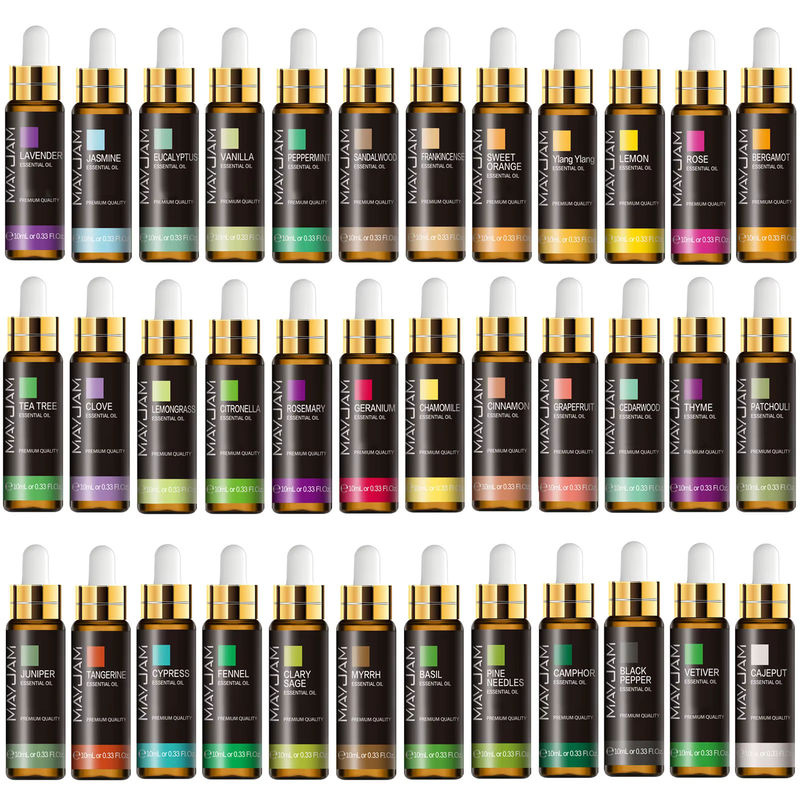 Mayjam Ätherisches Öl Set mit Tropfer, 10ml pro Flasche, verschiedene Düfte wie Eukalyptus, Lavendel und Rose, schwarze Glasflaschen - Bild 3