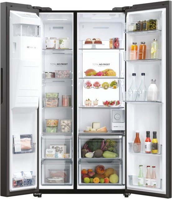 Haier Side by Side Kühl-Gefrierkombination HSW79F18DIPT in Schwarz mit No-Frost Technologie und Edelstahl-Optik, H x B x T: 177,5 x 90,5 x 72,6 cm - Bild 1