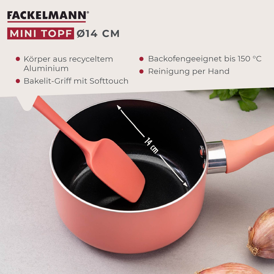 Fackelmann Mini Cooking Stielkasserolle aus Keramik und Aluminium, pink, Durchmesser: 14 cm - Bild 3