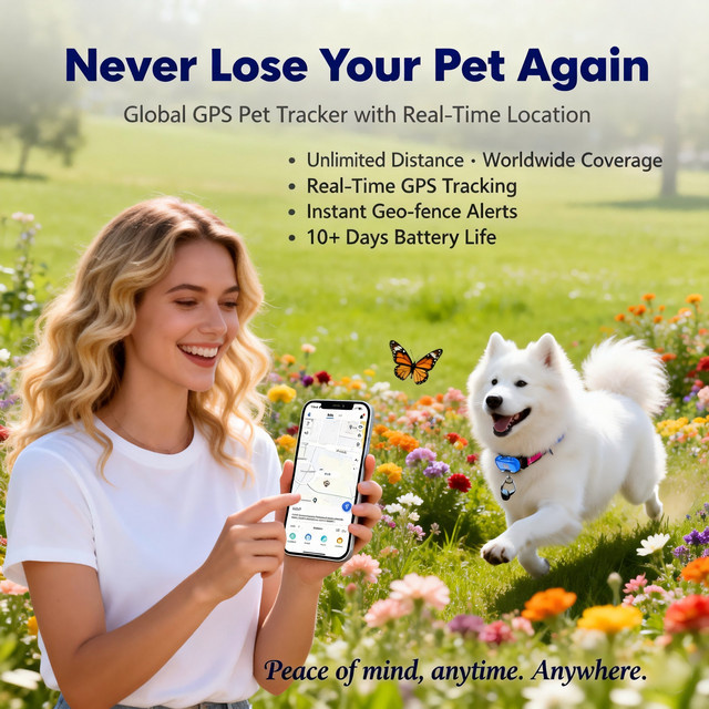 Wanwaytech GPS-Haustier-Tracker für Hunde und Katzen in Blau mit Echtzeit-Verfolgung und QR-Code Anti-Verlust-Funktion - Bild 1